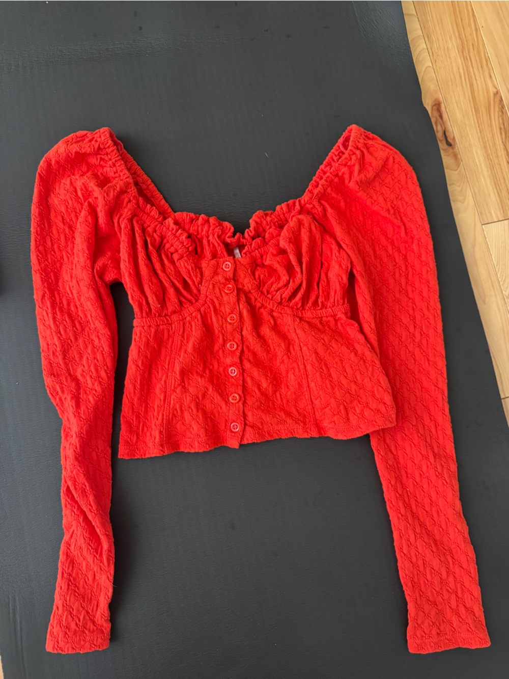 Free People Scarlet Red Smocked Button-Front Crop Top